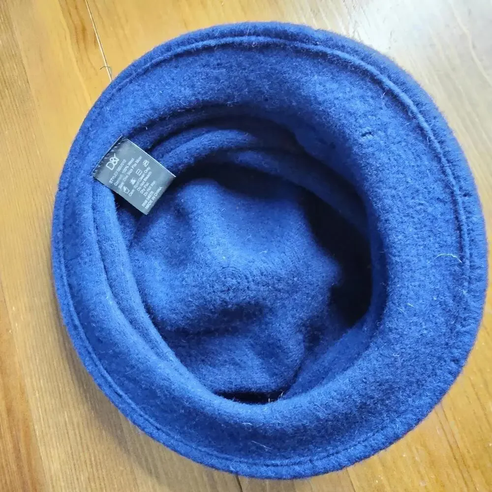 D&Y Blue 100% Wool Floral Accent Women's Hat One Size Fits Most